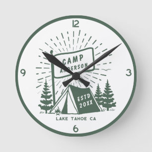 Modern Retro Family Camping Fun Outdoor Round Clock