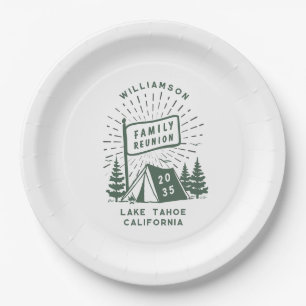 Modern Retro Family Reunion Camping Outdoor Trees Paper Plate