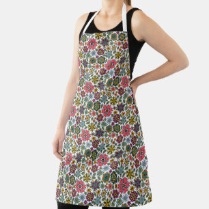Modern Retro Floral Drawing Seamless Pattern Art Apron