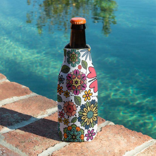 Modern Retro Floral Drawing Seamless Pattern Art Bottle Cooler (In Situ Pool)