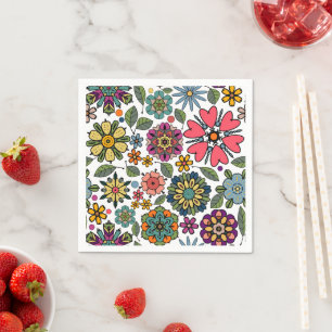 Modern Retro Floral Drawing Seamless Pattern Art  Napkin