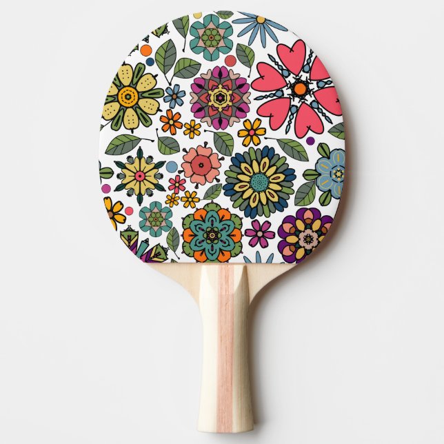 Modern Retro Floral Drawing Seamless Pattern Art Ping Pong Paddle (Front)