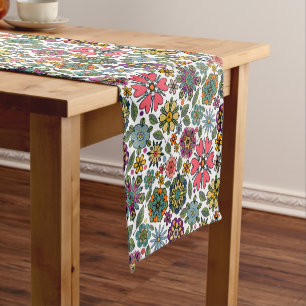 Modern Retro Floral Drawing Seamless Pattern Art Short Table Runner