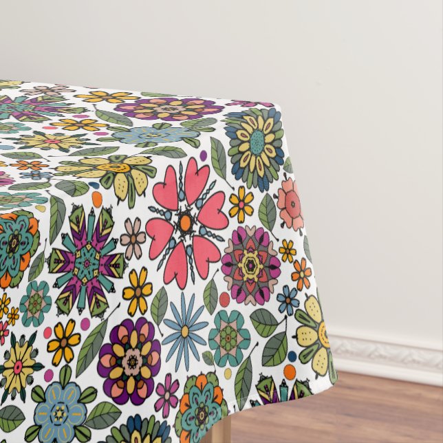 Modern Retro Floral Drawing Seamless Pattern Art Tablecloth (In Situ)