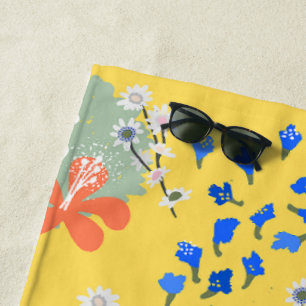 Modern retro floral pattern l Cute yellow Beach Towel
