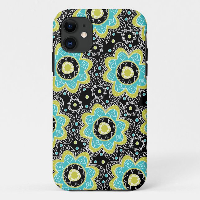 Modern Retro Flower Teal & LIme Case-Mate iPhone Case (Back)