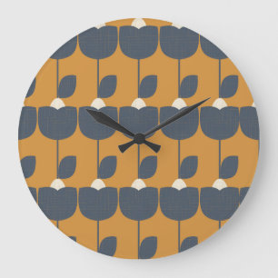 Modern Retro Flowers: Scandinavian Geometric. Large Clock