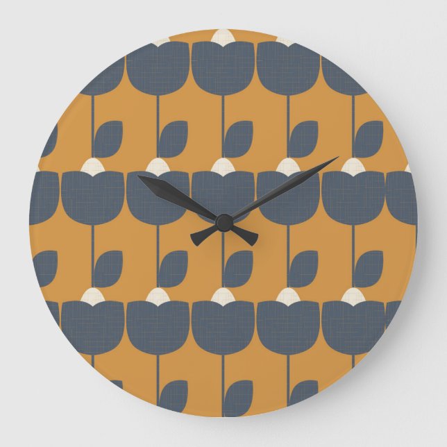 Modern Retro Flowers: Scandinavian Geometric. Large Clock (Front)