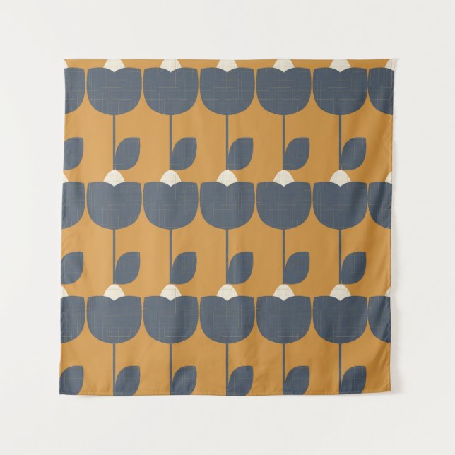 Modern Retro Flowers: Scandinavian Geometric. Tapestry (Front)