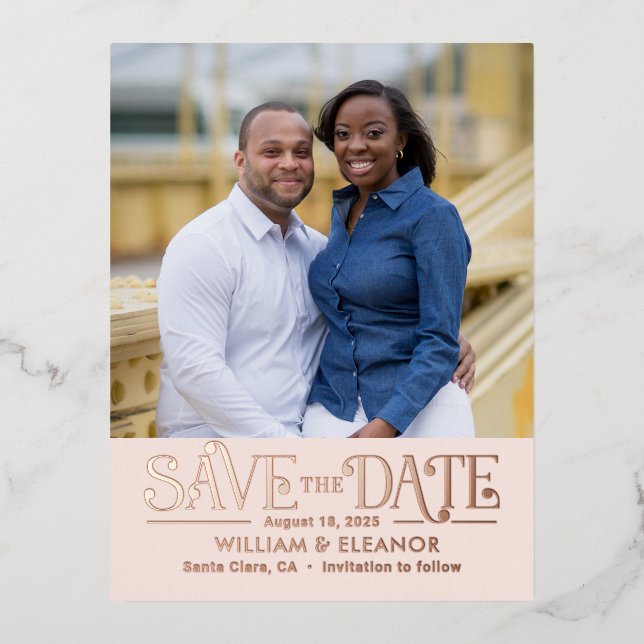 Modern Retro FOIL Save The Date Postcard (Front)