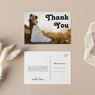 Modern Retro Full Photo Wedding Thank You Postcard