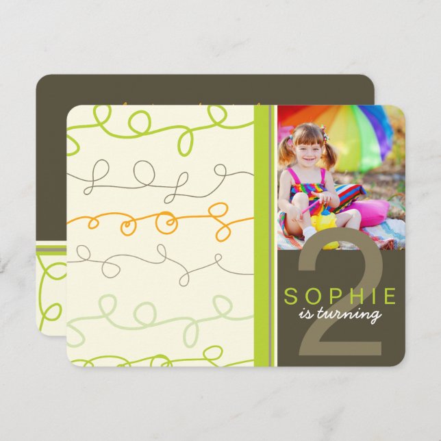 Modern Retro Fun Art Scribbles Photo Kids Birthday Invitation (Front/Back)