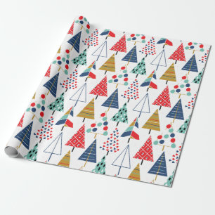 Modern Retro Geometric Christmas Tree Pattern Wrapping Paper
