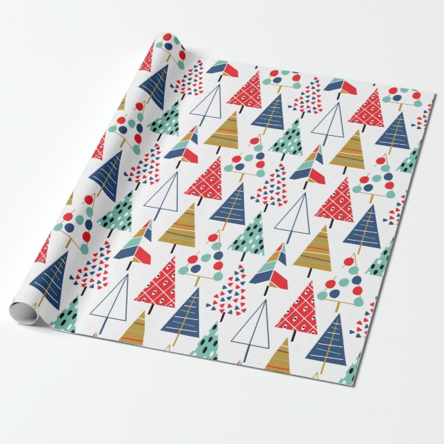 Modern Retro Geometric Christmas Tree Pattern Wrapping Paper (Unrolled)