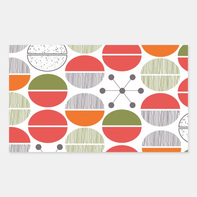 Modern Retro Geometric Polka Dots Rectangular Sticker (Front)