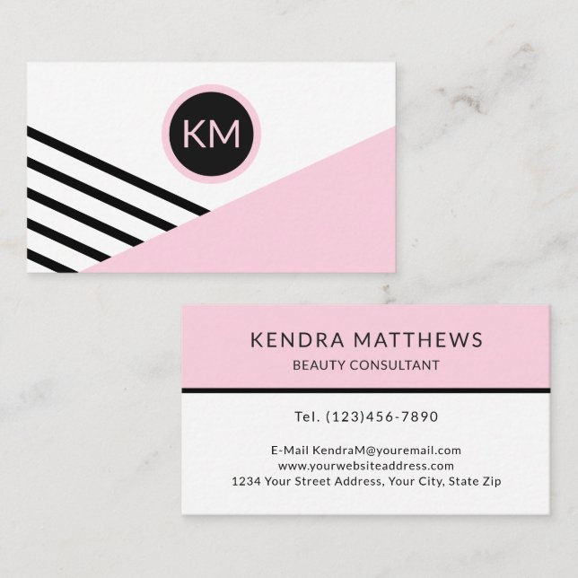 Modern Retro Geometric Pop Art with Monogram Business Card (Front/Back)