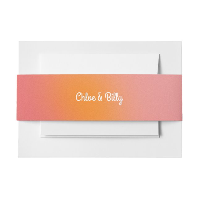 Modern Retro Gradient Pink Orange Wedding Invitation Belly Band (Front Example)