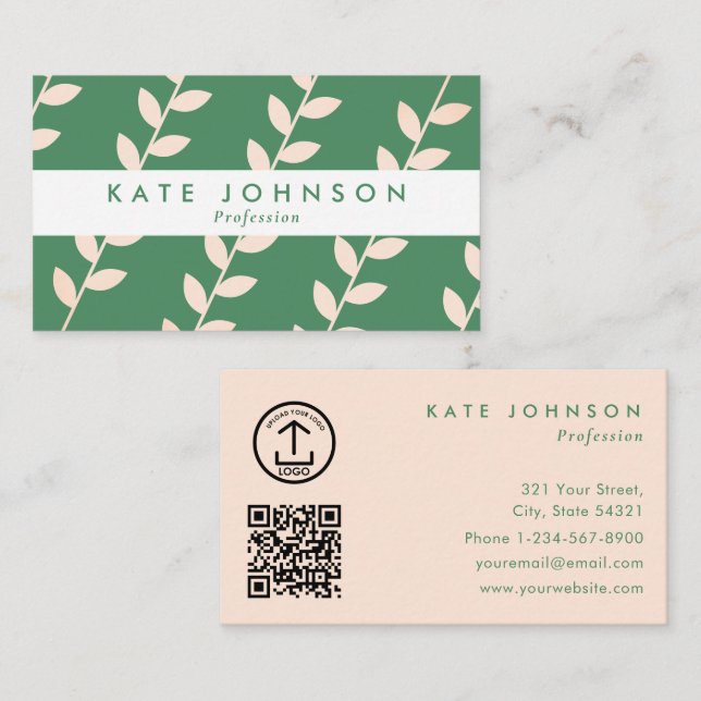 Modern Retro Green Pink Botanical Leaves Business Card (Front/Back)