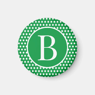Modern Retro Green Polka Dots initial letter Magnet