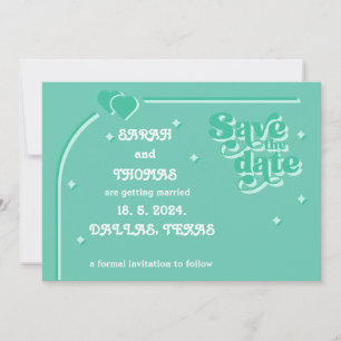 Modern Retro groovy green 70s wedding Save The Date