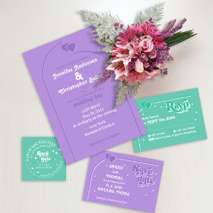 Modern Retro groovy lavender 70s wedding Invitation