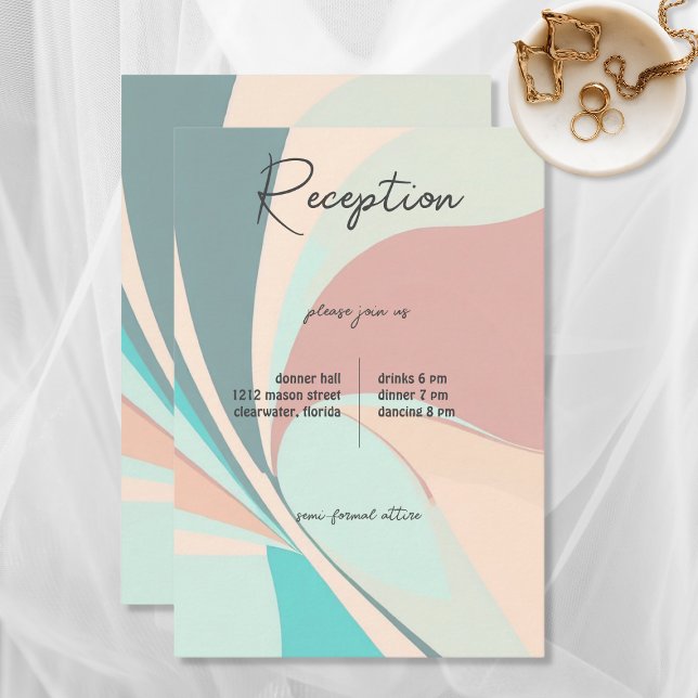 Modern Retro Groovy Peach Teal & Aqua Reception Enclosure Card (Creator Uploaded)