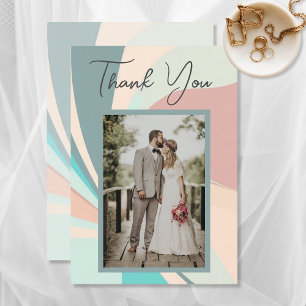 Modern Retro Groovy Peach Teal & Aqua Wedding Thank You Card