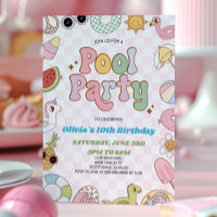 Modern Retro Groovy Summer Birthday Pool Party