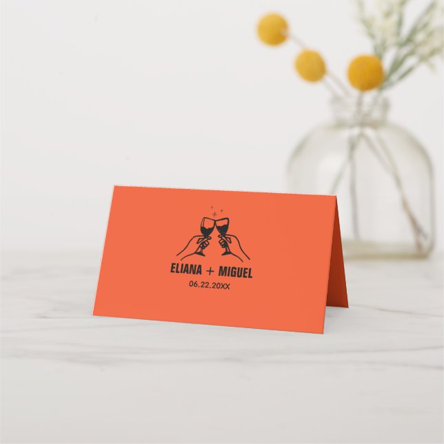 modern retro hand draw wedding place card (Back)