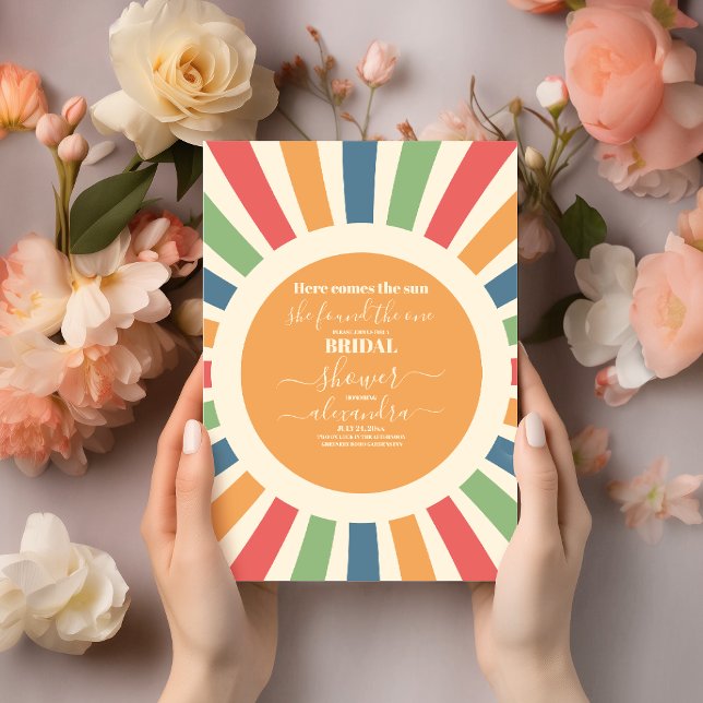 Modern Retro Here Comes the Sun Bridal Shower  Invitation (Creator Uploaded)