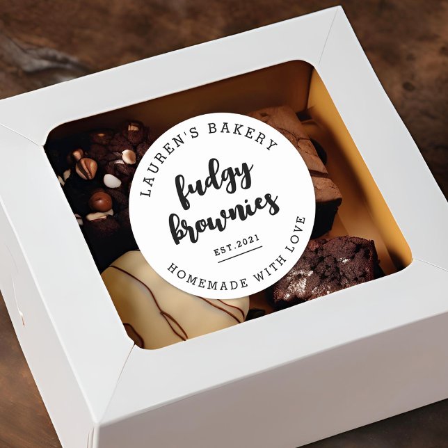 Modern Retro Home Bakery Logo Homemade Brownies Classic Round Sticker (Creator Uploaded)