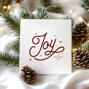 Modern Retro Joy Christmas Script Typography   Red Holiday Card