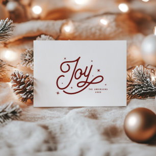 Modern Retro Joy Christmas Script Typography   Red Holiday Card