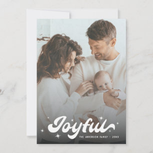 Modern Retro Joyful Snowflakes Photo Christmas Holiday Card