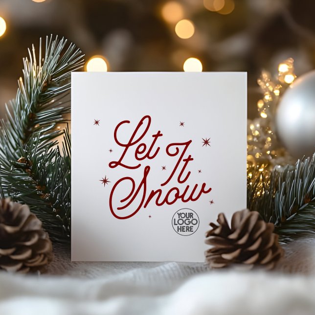 Modern Retro Let It Snow Christmas Business Logo Holiday Card (Creator Uploaded)
