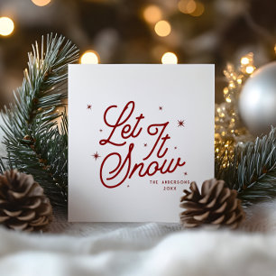 Modern Retro Let It Snow Christmas Script Red Holiday Card
