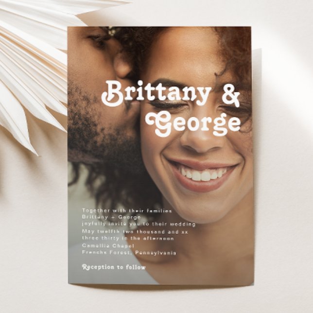 Modern Retro Lettering Faded Photo Wedding Invitation (Creator Uploaded)