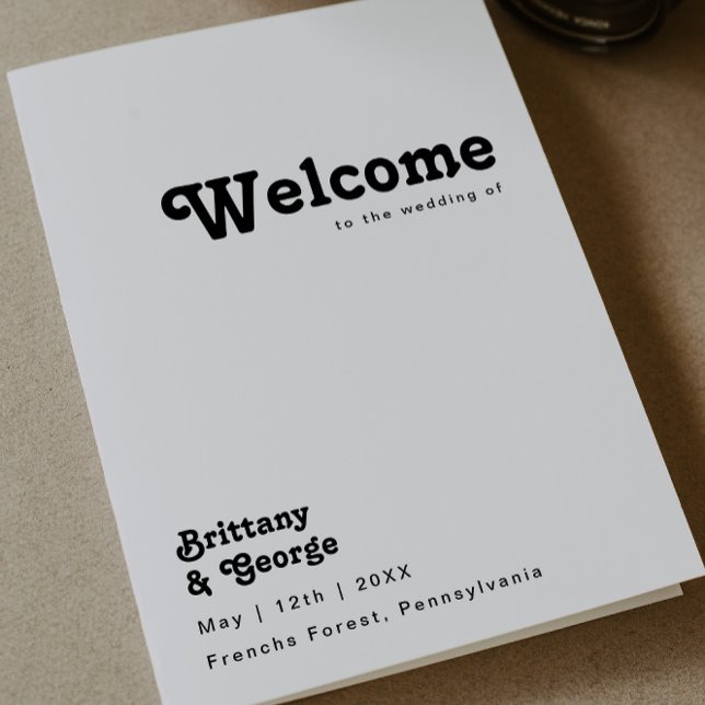 Modern Retro Lettering Folded Wedding Program (Creator Uploaded)