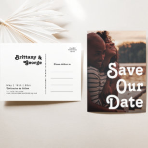 Modern Retro Lettering Save Our Date Photo Invitation Postcard