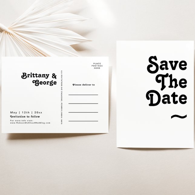 Modern Retro Lettering Save The Date Invitation Postcard (Creator Uploaded)