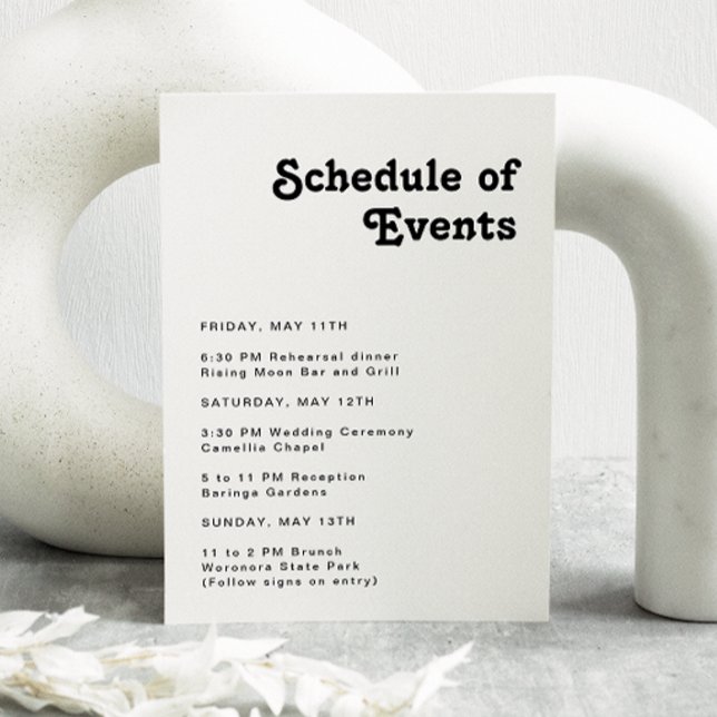 Modern Retro Lettering Schedule of Events Enclosure Card (Creator Uploaded)