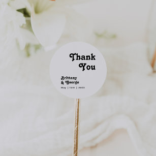 Modern Retro Lettering Thank You Wedding Favour Classic Round Sticker