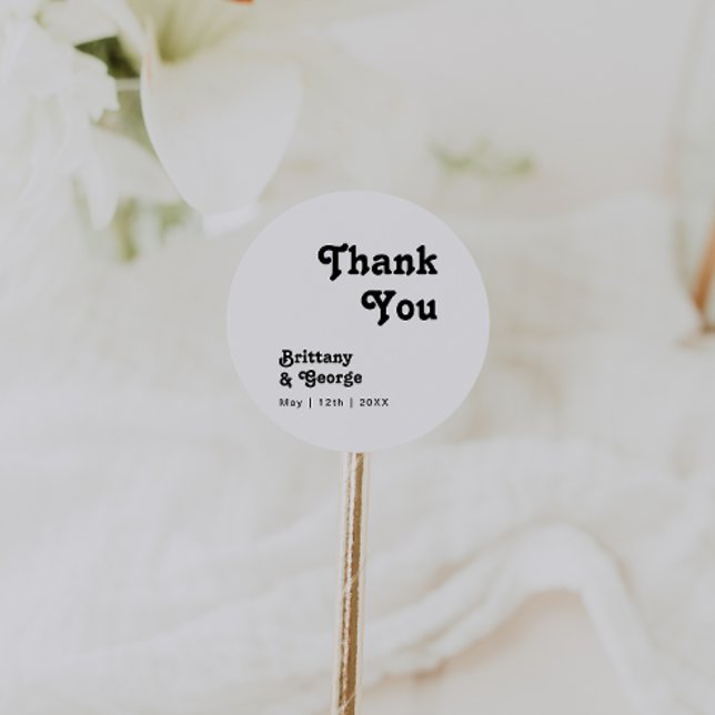 Modern Retro Lettering Thank You Wedding Favour Classic Round Sticker (Creator Uploaded)