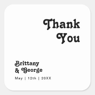 Modern Retro Lettering Thank You Wedding Favour Square Sticker
