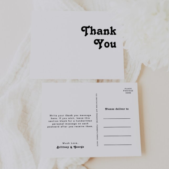 Modern Retro Lettering Wedding Thank You Postcard (Creator Uploaded)