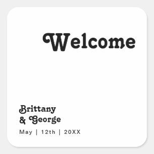 Modern Retro Lettering Wedding Welcome Square Sticker
