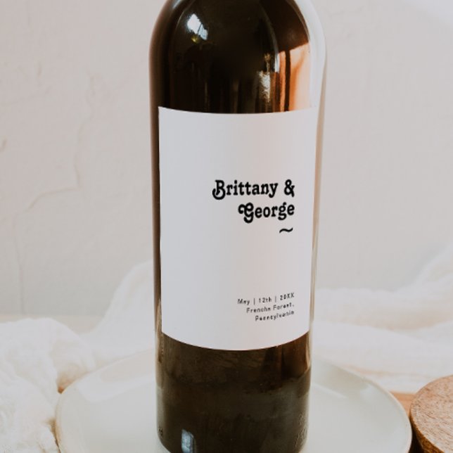 Modern Retro Lettering Wedding Wine Label (Creator Uploaded)