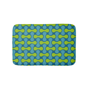 Modern Retro Link Pattern in Blue and Green  Bath Mat