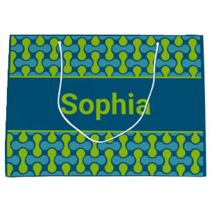 Modern Retro Link Pattern in Blue and Green Large Gift Bag