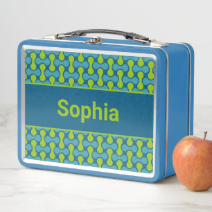 Modern Retro Link Pattern in Blue and Green Metal Lunch Box